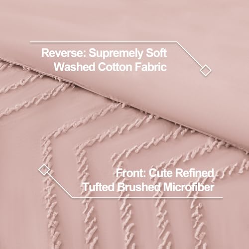 Image of Litanika Boho Queen Comforter Set, 3 Pcs Blush Pink Lightweight Bedding Set