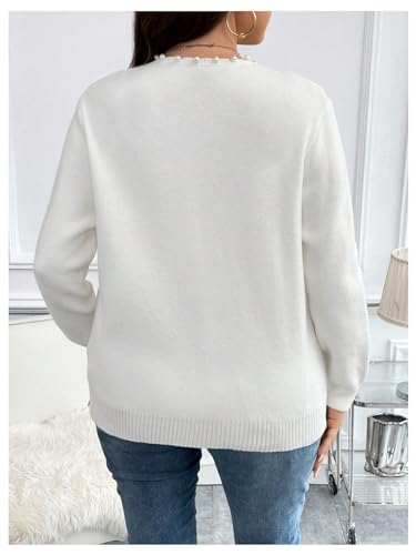 Women's Plus Size Pearls Beaded Cardigan Open Front Long Sleeve Casual Sweater Top2