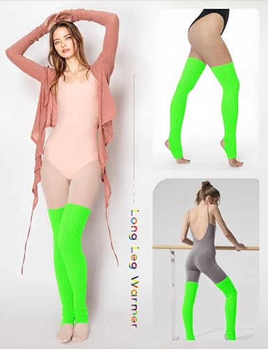 v28 Long Leg Warmer Women’s Men 80s Party Ribbed Knit Dance Sports (71 Green)