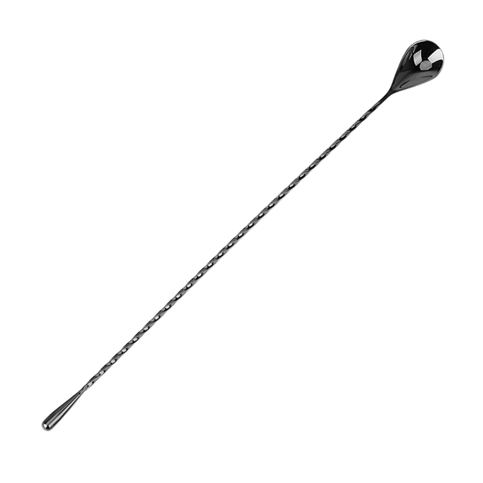 Lot de 6 cuillères à café à cocktail 30/40 cm en forme de goutte de thé en acier inoxydable avec motif spirale (40 cm, noir)