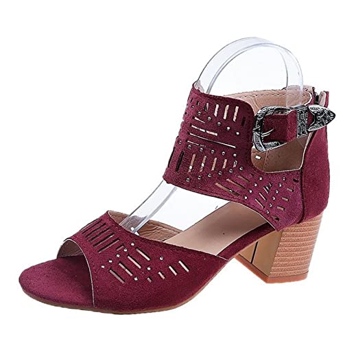 Fodalob Ladies Sandals- Women's Peep Toe Cutout Buckle Booties Wedge Platform High Heel Sandals Mid-heel Shoes