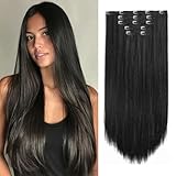 StrRid Natural Black Hair Extension Clips 26 Inch Long Invisible Straight Thick Synthetic Clip in Extensions Ins 5PCS Easy Installation Fake Soft Hairpieces for Women Weddings Party Daily Use 8.1 Oz
