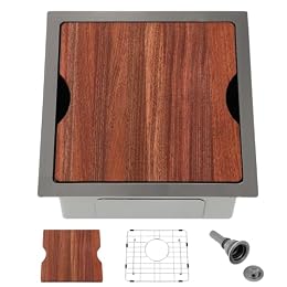 Ufaucet 15x15 Inch Black Undermount Bar Sink Workstation, Gunmetal Black Stainless Steel Single Bowl 16 Gauge Handmade Small Kitchen Prep Wet Bar Sink RV Outdoor Sink with Cutting Board