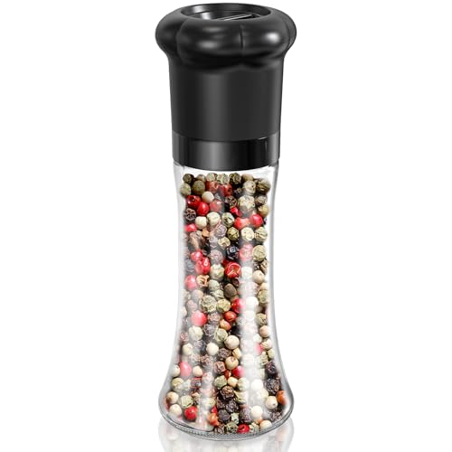 CIRCLE JOY Salt and Pepper Grinder, Manual Pepper Mills Grinder with Adjustable Ceramic Blades, Glass Body 6.35OZ Shaker for Kitchen BBQ, No Salt/Pepper Included