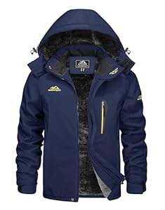 KEFITEVD Veste Ski Imperméable pour Homme Manteau Polaire Thermique Vestes Snowboard Hiver avec Amovible,Bleu Foncé,3XL