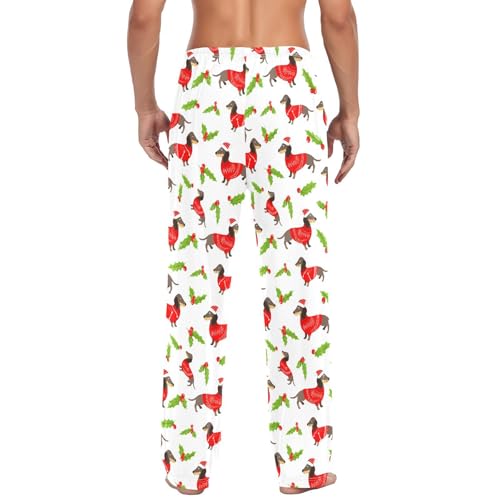 Christmas Dachshunds Men's Pajamas Pants Cotton Sleep Bottoms Pants Lounge Sleepwear - S3