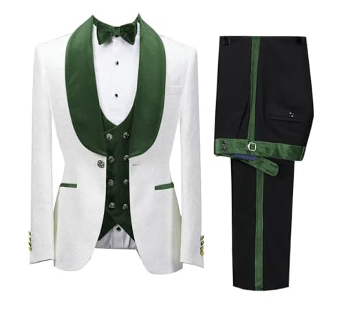 Wangyue Men's Floral Jacquard Tuxedo Suits Slim Fit 3 Piece Suits Shawl Collar Suit for Men Wedding Groom with Bow Tie