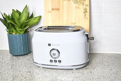 CULINARY CHEF, 2 Slice Toaster, Retro Style, Wide Slot for Bread, English Muffins, Croissants, and Bagels, 6 Adjustable Toast Settings, Cancel and Defrost, 900w, White by CULINARY CHEF - Image 7