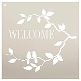 Welcome Stencil with Birds by StudioR12 | Love Birds and Branches Word Art | Reusable Template | For Painting Wood Signs | Front Porch or Patio | Use for Crafting, DIY Home Decor | Select Size