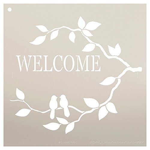 Welcome Stencil with Birds by StudioR12 | Love Birds and Branches Word Art | Reusable Template | for Painting Wood Signs | Front Porch | Use for Crafting, DIY Home Decor Select Size (12