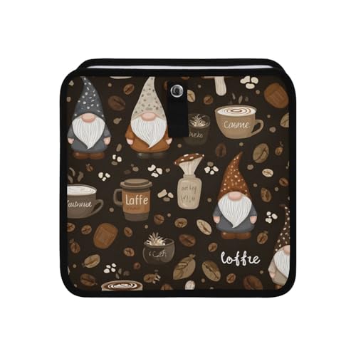 Image of Car Trash Can Organizer Bin with Adjustable Strap for Back Front Seat Console Waterproof Leakproof Collapsible Portable 8.66 Inch Brown Gnomes Coffee Beans Cups
