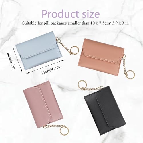 Modixun Lot de 4 piluliers de contrôle des naissances en cuir PU avec bouton-pression et porte-clés, protection de l'intimité et porte-clés – vue 2
