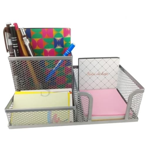 TICKH Organizador de Mesa de Metal Aramado 3 Divisorias Prata Porta Lapis Porta Caneta Clips Cartao