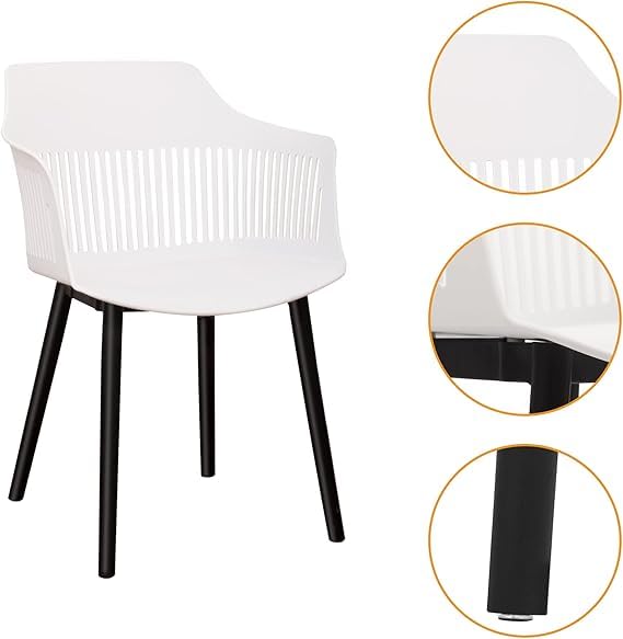 Image of Creative White Plastic Dining Chairs Set of 2 | Armrest Spindle Back Design | Plastic Shell and Legs | 1.47 Feet Seat Height | Dining Kitchen Cafe Restaurant Living Room Home Use