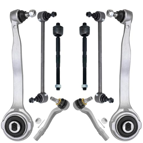 Image of Detroit Axle - 8pc Front End Kit for Mercedes-Benz C230 C240 C280 C320 C350 CLK320 CLK350, C32 CLK55 AMG, 2 Lower Forward Control Arms with Ball Joint 2 Sway Bars 4 Outer Inner Tie Rods Replacement