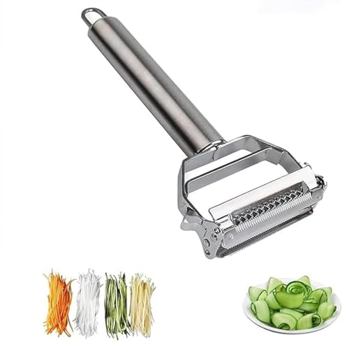 Image of Stainless Steel Julienne Vegetable Peeler Multi-Functional Fruit & Veggie Shredder Slicer and Grater for Potatoes, Carrots, Cucumbers (2 in 1 Stainless Steel Julienne Vegetable Peeler)