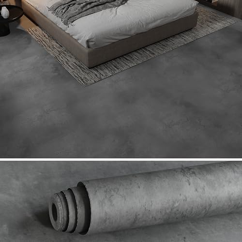 3yecao 24"×354" Thick Dark Grey Black Concrete Vinyl Flooring Roll