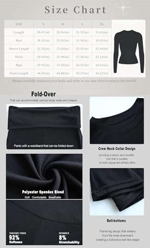 Image of YETOWA Y2K 2 Piece Outfits Tummy Control Long Sleeve Crop Top High Waisted Flare Pants Soft Knit Lounge Set