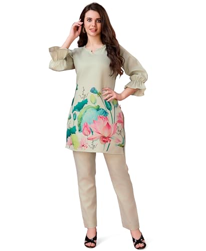 Image of MOJILAA Women Linen Floral Print Causal Co-ord Set | Linen Co-ord Set | Printed Co-ord Sets | Causal Wear | A-line Co-ord | Top and Bottom Wear