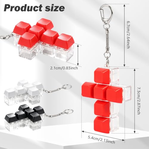 3Pcs Keyboard Toy Decompression Toys Keyboard Clicker Toy Portable Mechanical Keyboard Keychain Skin Picking Keyboard Toy Funny Cross Shape Cube Key Button for Adults(3 pcs_Black ,Red , White) - Image 2