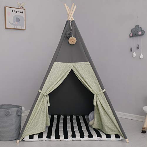 Treebud Teepee Tent For Kids With Padded Mat Foldable Dark Tone Play Tents For Girl And Boy With Carry Case Canvas Tepee Playhouse For Child Indoor Outdoor #TOP1