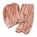 Generisch Pijama de franela de invierno suave para acogedora ropa de salón de forro polar, traje de dos piezas con parte superior de manga larga, pantalones, ropa de dormir cómoda, Oro Rosa, L
