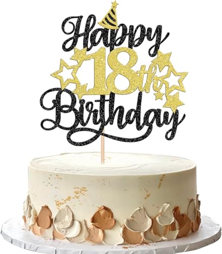Image of Confetti! Glitter 18th Birthday Cake Topper with Star Hat - Cheers to18 Years! Fabulous Cake Decorations for Grown ups 18th Birthday & Anniversary Party Supply