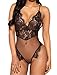Aranmei Women's Sexy Teddy Deep V One Piece Lace Babydoll Bodysuit Lingerie, Black, Medium