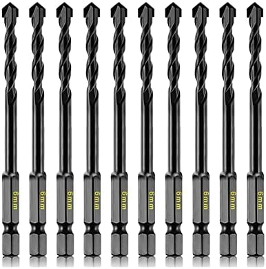 10pcs 6mm Masonry Drill Bits Set for Concrete Tile Brick Stone, Carbide Drill Bit Set for Plastic, Ceramic and Wood