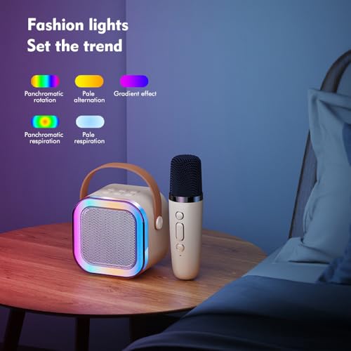 Karaoke Machine,Mini Karaoke Machine with 2 Wireless Microphones,Dual Noise Reduction Bluetooth Karaoke Machine,Multiple Mode Portable Bluetooth Speaker with Voice Changing Effect