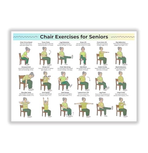 Chair Exercises for Seniors Poster - Seated Full-Body Exercise Chart, No-Floor Elderly Workout Guide(12x18inchs，Unframed)