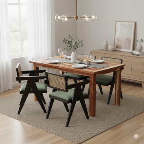 Image of Wooden Dining Table, Natural Oak, Rectangular, Modern Style, 4 Seater, Assembly Required (Honey Dining and Walnut Chair, (4 Seter) 1 Table(120 cm x 100 cm x 76 cm))