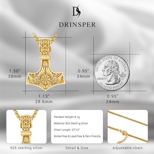 Viking Mjolnir Thors Hammer Necklace Norse Thor Talisman Amulet Pendant 925 Sterling Silver 18k Gold Plated Viking Jewelry Gifts for Men Women2