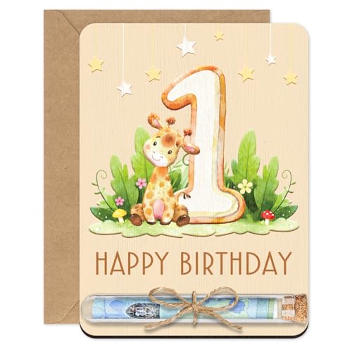 1. Geburtstag Junge Mädchen, 1 Jahr Geldgeschenk Verpackung Holz mit Reagenzgläser, Geschenke zum 1 Geburtstag Mädchen - 1 Happy Birthday
