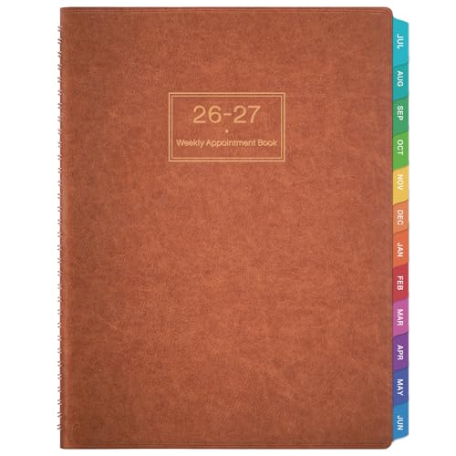 Appointment Diary 2026-2027 - A4 Weekly Appointment Book 2026-2027 Week to View Hourly Planner 15 Minutes Intervals Personal & Work Organizer Monthly Tabs Soft Leather Cover Brown