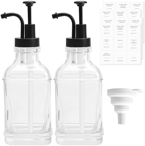 2 Distributeurs Sirop Café 500ml Verre - Pompe Dorée - Étiquettes Incluses - Molimoli