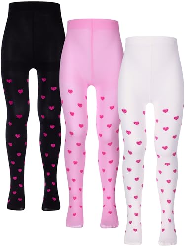 Fourluoo 3 Pairs Girls Tights Colorful Pantyhose for First Communion Thigh High Sock Seamless Dance Leggings for 4-12 Years(White, Pink, Black,Pantyhose)