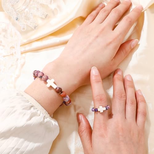 Easter Basket Stuffers, Cross Bracelet & Ring Set Easter Gifts for Teens Girls Boys, Religious Jewelry for Baptism Communion Confirmation3