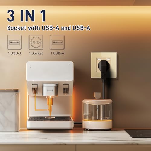 BSEED USB Steckdose Golden - Schuko Mit USB Anschluss (Max. 2.1A) Unterputz Glas Schutzkontakt-Ladeger&auml;t F&uuml;r Handys, Laptops Etc