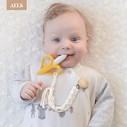 Aels 11.8" Macrame Baby Pacifier Clip, Set Of 5, Natural Pacifier Holder Teething Clips For Boys Girls Infant Baby, Boho Style Handmade Cotton Rope #TOP5