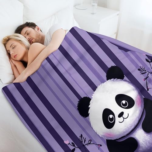 Couverture flanelle violette au design panda pour décoration canapé