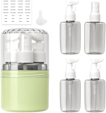Bolsas De Viaje Dunkle 4-en-1 Set Rellenable, Botes Para Gel Y Champu Bomba 50ml Calcomanías Adhesivas, Viajes Accesorios Estable Impermeable Antifuga, Esenciales Viaje Oficina Avión (Verde)