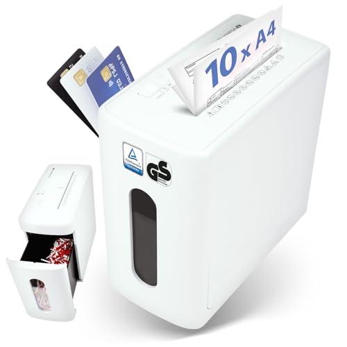 Olympia CC1010S Aktenvernichter 10 Blatt P4 Partikelschnitt – Leiser Papierschredder für Büro & Home Office – Dokumente, Kreditkarten & Papier sicher schreddern – 10 L Auffangbehälter
