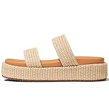 EQAUDES Summer Beach Platform Wedge Espadrille Sandals for Women 2025 Brown Raffia Two-Strap Slip On Open Toe Comfortable Resort Wear Trending Shoes 2025
