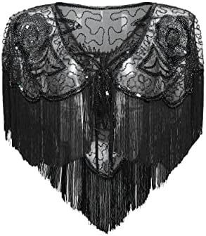 Coucoland Étole des années 1920 pour femme - Motif paon - Rétro - Pour robe de soirée - Vintage - Mariage - Style années 20 - Accessoires de costume Gatsby, Noir , taille unique