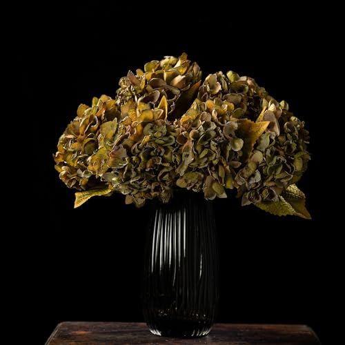 TOPIA Silk Fall Flowers Artificial Silk Dried Hydrangea Artificial Fall Florals Bouquet Dried Flowers Autumn Decorations for Office and Home(6 PCS) (Green) - Image 5