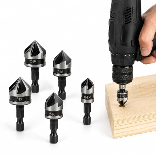 Image of 6 Pcs Countersink Drill Bit Set, Hex Shank Countersink Bits for Wood