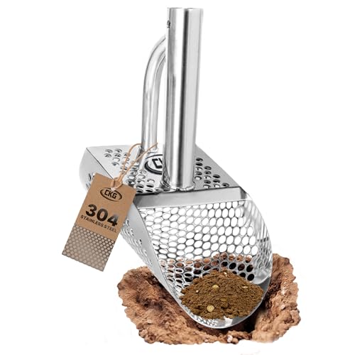 CKG Sand Scoop Metal Detector Shovel Stainless Steel for Beach Treasure Hunting Gold Siffer, Detecting Digger Tool 8 mm Round Holes
