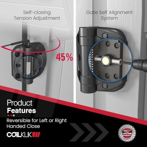 Safetech Hardware Spring-Loaded Self Closing Gate Hinges, Heavy Duty Hinges with Adjustable Tension for Wood, PVC & Vinyl Outdoor Gates, White (CoilKlik SHC-135W) by Safetech Hardware - Used condition - Image 6