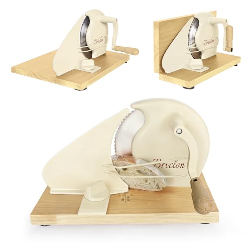 Foldable Manual Bread Slicer with Wooden Board & Foldable Handle,0-0.9" Adjustable Thickness,Serrated Blade & Suction Cup,Bread Slicer for Homemade Sourdough Bread,Soft Bread,Bagels,and More